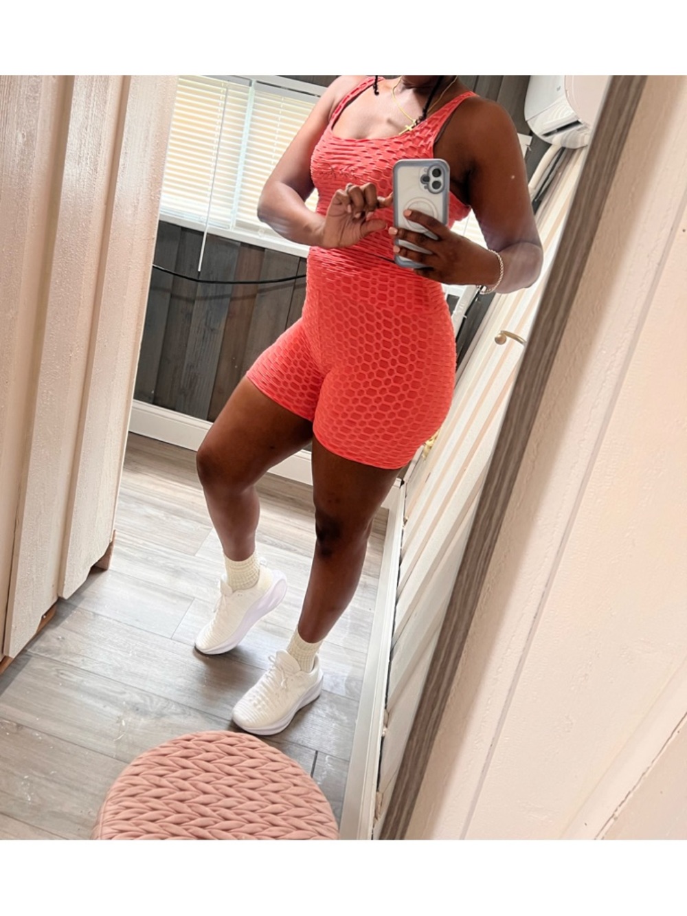Textured Coral Active Romper